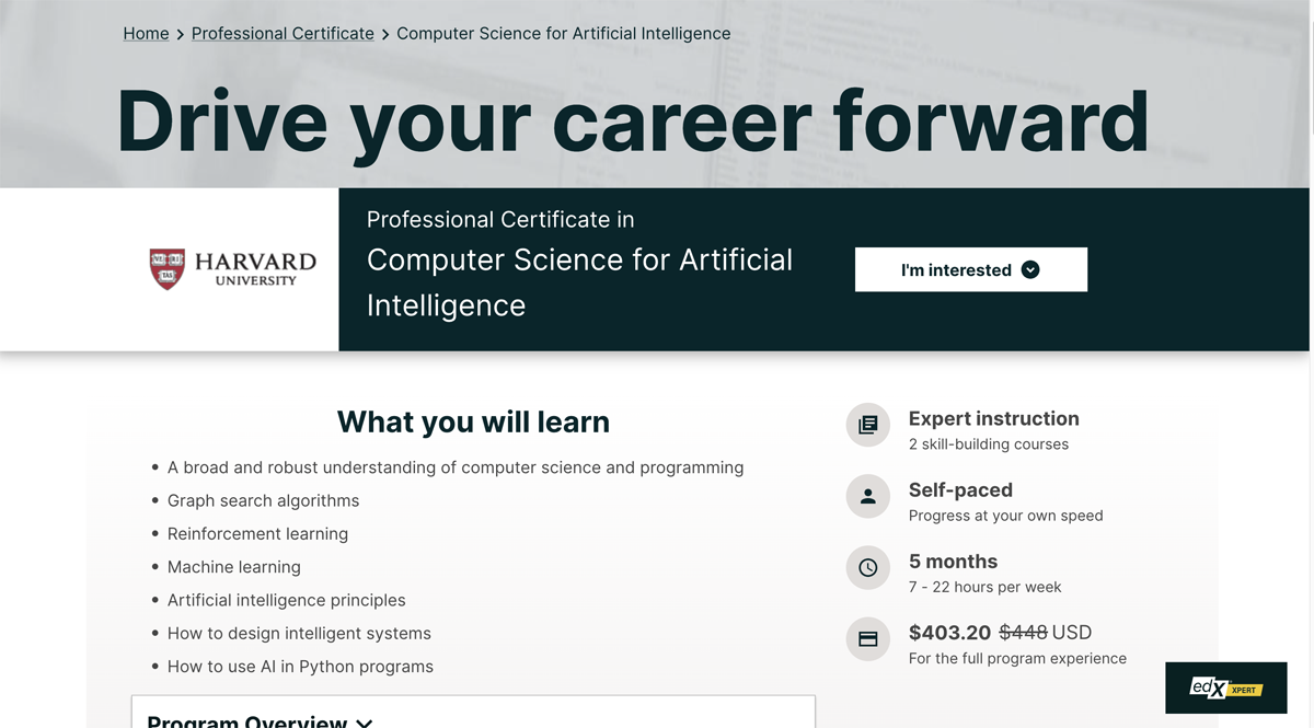 Computer Science for Artificial Intelligence course details.